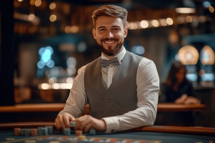 jnt77 login live baccarat studio with multiple camera angles and player avatars visible