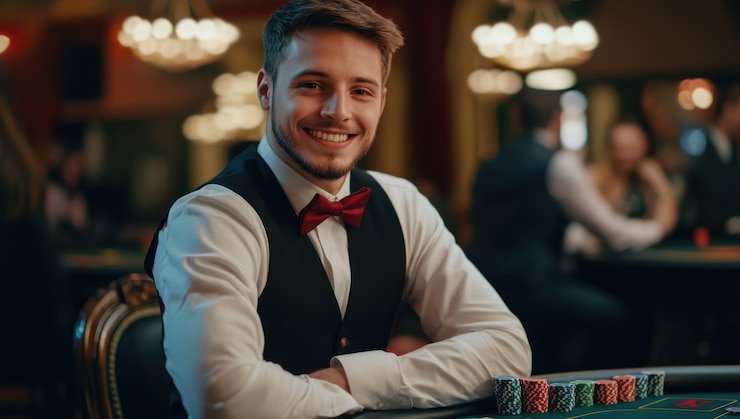 Mobile screen showing live blackjack dealer and slot-game carousel on jnt77 login